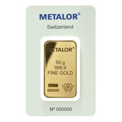 Metalor 50 Gram Gold Bar - 50g Gold Bar - peninsulahcap